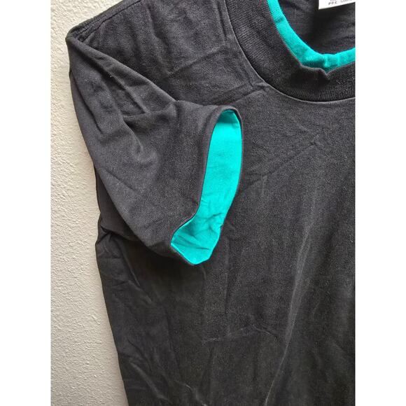 Vintage Black Blank Shirt Signal Sport 90s Blue double Sleeve Tee Mens Small - Picture 3 of 6